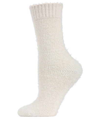 Shop Memoi Warm Solid Plush Women's Crew Socks In Ivory/cream