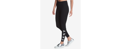 Shop Dkny Sport High-rise Logo Workout Full Length Leggings In Black