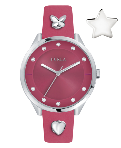 Shop Furla Women's Pin Pink Dial Calfskin Leather Watch