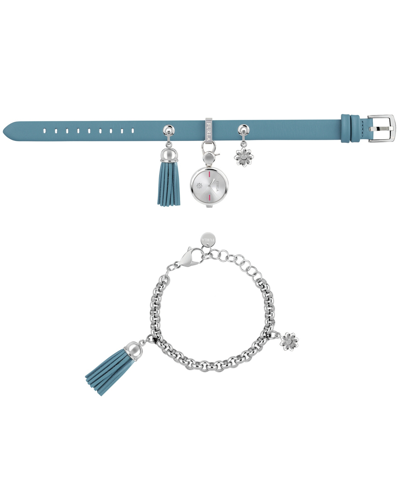 Shop Furla Women's Stacy White Dial Stainless Steel Chain Calfskin Leather Watch Set In Blue