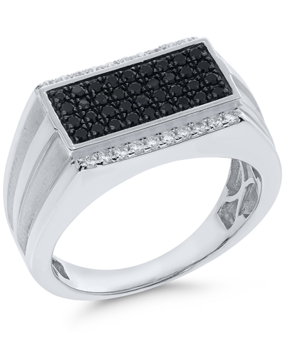 Shop Macy's Men's Black & White Diamond Cluster Ring (3/4 Ct. T.w.) In Sterling Silver
