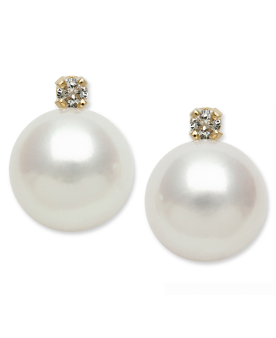 Shop Belle De Mer 14k Gold Earrings, Cultured Freshwater Pearl (7mm) And Diamond Accent Stud Earrings In White