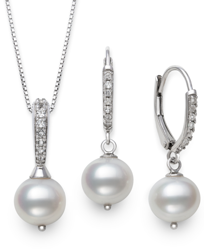 Shop Belle De Mer 2-pc. Set Cultured Freshwater Pearl (7-1/2mm) & Cubic Zirconia Pendant Necklace & Match In White