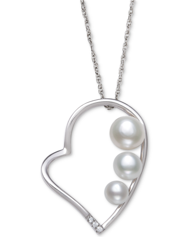 Shop Belle De Mer Cultured Freshwater Button Pearl (4 - 6mm) & Cubic Zirconia Heart 18" Pendant Necklace  In White