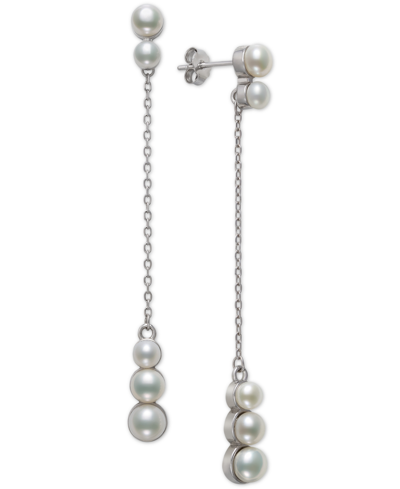 Shop Belle De Mer Cultured Freshwater Button Pearl (4-6mm) Linear Chain Drop Earrings In Sterling Silver, In White