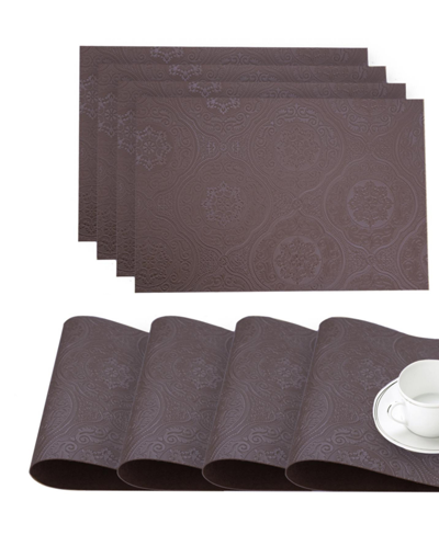 Shop Dainty Home Faux Leather Hyde Park Slip Resistant Suede Backing Embossed 3d Surface Luxury 12" X 18" Place Mats  In Red