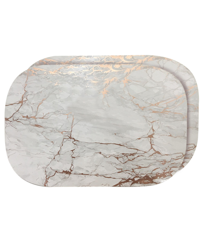 Shop Dainty Home Foiled Marble Granite Thick Cork Heat Resistant 12" X 18" Placemats - Set Of 2 In Gold