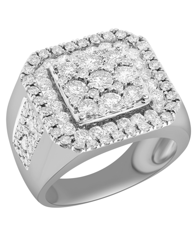 Shop Macy's Men's Diamond Cluster Ring (3 Ct. T.w.) In 10k Gold And White Gold