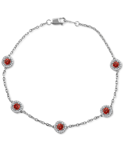 Shop Macy's Sapphire (7/8 Ct. T.w.) & Diamond (1/4 Ct. T.w.) Halo Chain Link Bracelet In 14k White Gold (also In In Red