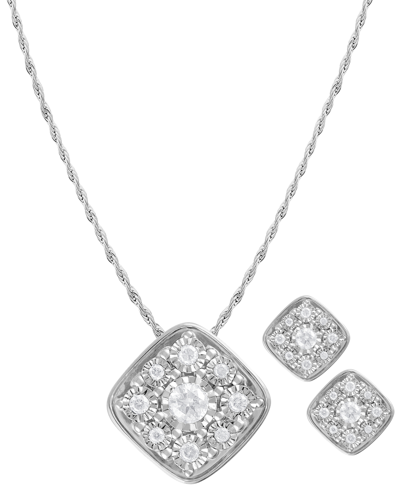 Shop Macy's 2-pc. Set Diamond Square Cluster Pendant Necklace & Matching Stud Earrings (3/8 Ct. T.w.) In Sterlin In White