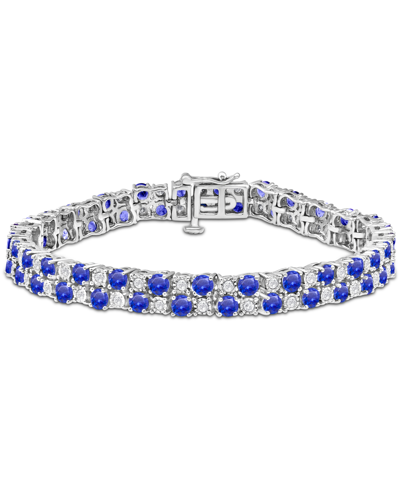 Shop Macy's Sapphire (10 Ct. T.w.) & Diamond (1 Ct. T.w.) Double Row Bracelet In Sterling Silver (also In Emeral In Blue