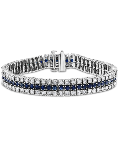 Shop Macy's Sapphire (6 Ct. T.w.) & Diamond (2 Ct. T.w.) Triple Row Tennis Bracelet In Sterling Silver (also In  In Blue