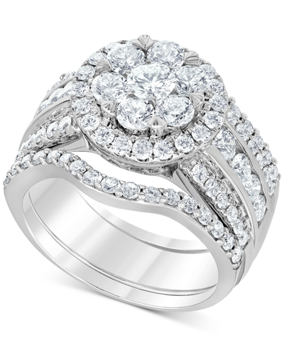 Shop Macy's Diamond 3-pc. Halo Cluster Bridal Set (2-3/4 Ct. T.w.) In 14k White Gold