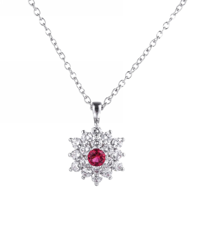 Shop A & M Silver-tone Ruby Accent Flower Pendant Necklace