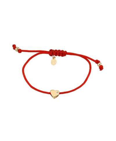Shop Zoe Lev Heart With Diamond Fortune 14k Yellow Gold Bracelet In Red