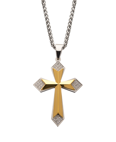 Shop Inox Men's Cross Pendant With 36 Piece Cubic Zirconia Gemstone In Gold