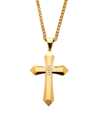 Shop Inox Men's Cross Pendant With 6 Piece Cubic Zirconia Gemstone In Gold