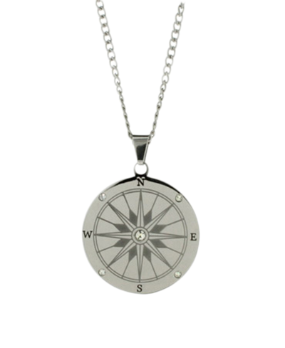 Shop Eve's Jewelry Men's Stainless Steel Compass Necklace In Silver