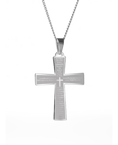 Shop Eve's Jewelry Men's Lords Prayer Cross Pendant Necklace In Silver