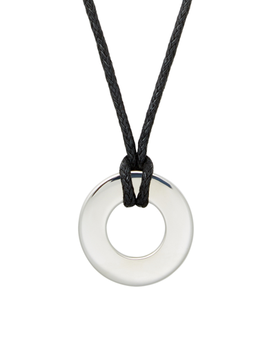 Shop Eve's Jewelry Men's Black Cord Circle Pendant Necklace In Silver
