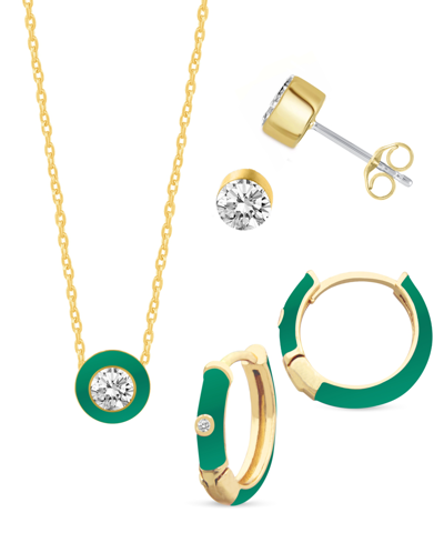 Shop Macy's Crystal Enamel Necklace And Earring Set, 3-piece In Green