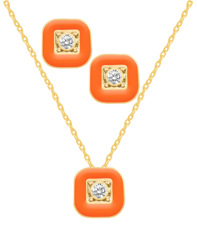 Shop Macy's Crystal Enamel Necklace And Earring Set, 2-piece In Orange