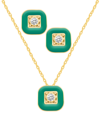 Shop Macy's Crystal Enamel Necklace And Earring Set, 2-piece In Green