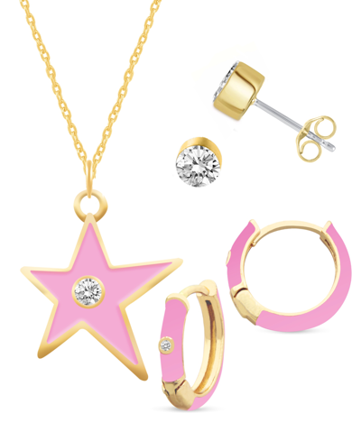 Shop Macy's Crystal Enamel Necklace And Earring Set, 3-piece In Pink