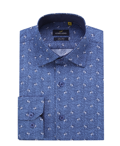 Shop Azaro Uomo Men's Business Geometric Long Sleeve Button Down Shirt In Blue