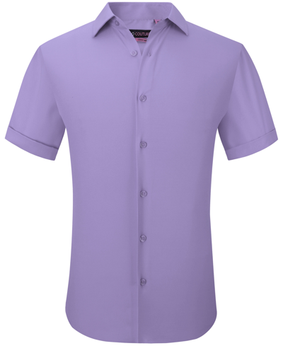 Shop Suslo Couture Men's Slim Fit Performance Short Sleeves Solid Button Down Shirt In Purple