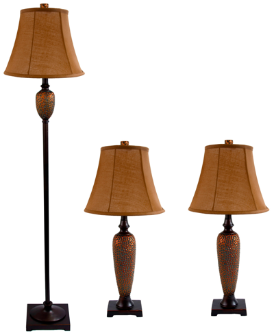 Shop All The Rages Elegant Designs Hammered Bronze Three Pack Lamp Set (2 Table Lamps, 1 Floor Lamp) In Gold