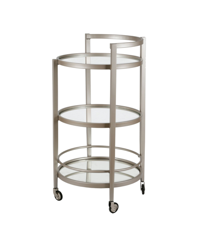 Shop Hudson & Canal Hause Round Bar Cart With Mirrored Shelf In Silver