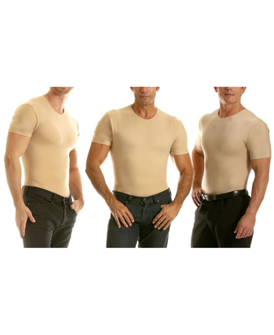 Shop Instaslim Insta Slim Men's 3 Pack Compression Short Sleeve Crew-neck T-shirts In Tan/beige