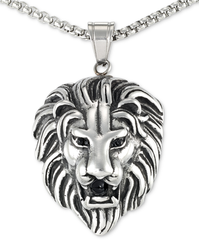 Shop Legacy For Men By Simone I. Smith Black Agate Lion Head 24" Pendant Necklace In Stainless Steel