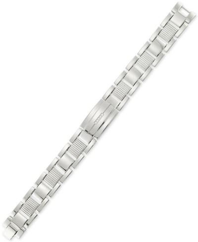 Shop Legacy For Men By Simone I. Smith Crystal Accent Textured Link Bracelet In Stainless Steel In White