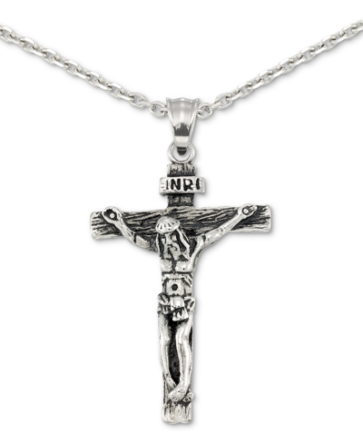 Shop Legacy For Men By Simone I. Smith Crucifix 24" Pendant Necklace In Stainless Steel In White