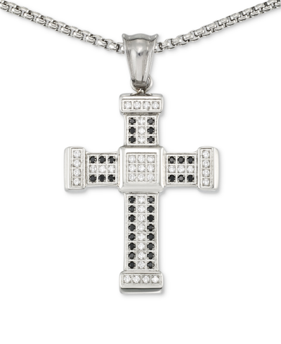 Shop Legacy For Men By Simone I. Smith Men's Crystal Cross 24" Pendant Necklace In Stainless Steel