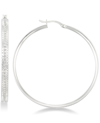 Shop Simone I. Smith Textured Hoop Earrings In Sterling Silver In White