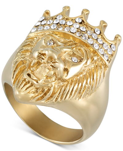 Shop Legacy For Men By Simone I. Smith Crystal Lion Ring In Gold-tone Ion-plated Stainless Steel In Yellow