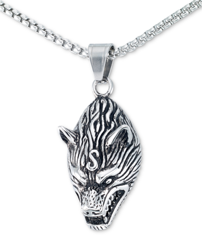 Shop Legacy For Men By Simone I. Smith Men's Wolf Head 24" Pendant Necklace In Stainless Steel In White