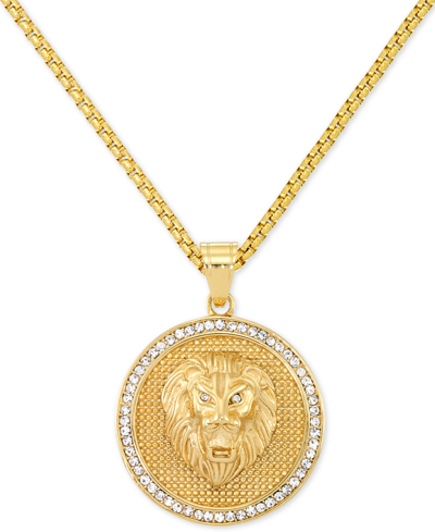 Shop Legacy For Men By Simone I. Smith Men's Crystal Lion Medallion 24" Pendant Necklace In Yellow Ion-pl