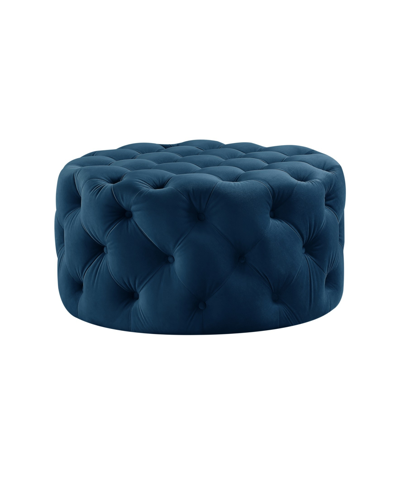 Shop Inspired Home Bella Upholstered Tufted Allover Round Cocktail Ottoman In Blue