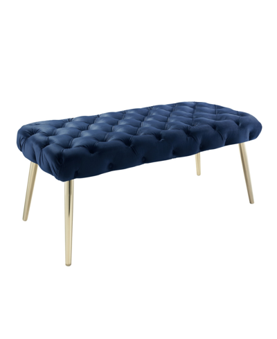 Shop Nicole Miller Claude Velvet Button Tufted Bench With Metal Legs In Blue