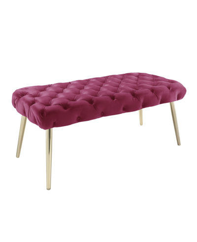 Shop Nicole Miller Claude Velvet Button Tufted Bench With Metal Legs In Pink