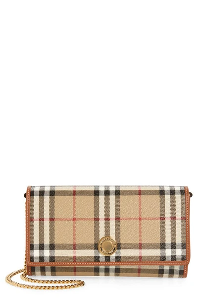 Shop Burberry Hannah Check Coated Canvas Wallet On A Chain In Archive Beige