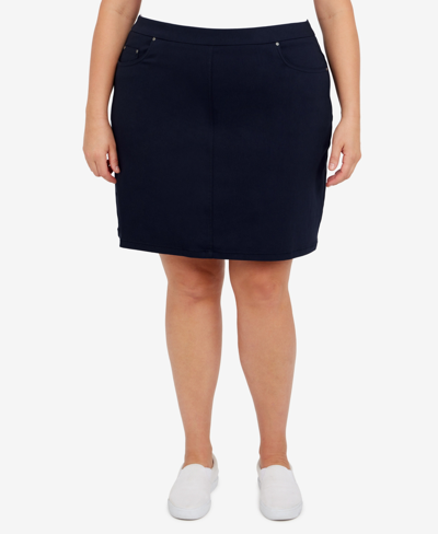 Shop Hearts Of Palm Plus Size Essentials Tech Stretch Pull On Skort With Elastic Wasitband In Blue