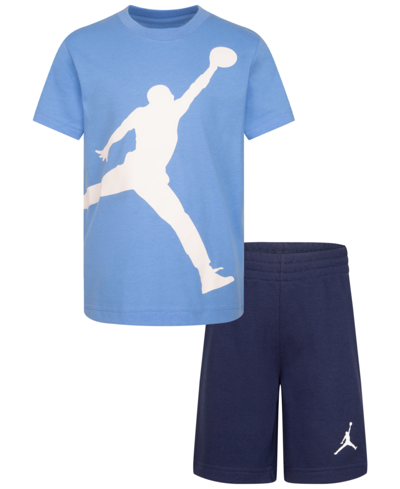 Shop Jordan Little Boys Jumbo Jumpman T-shirt And Shorts, 2 Piece Set In Blue
