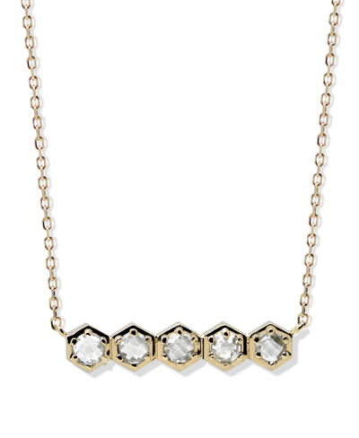 Shop Jac + Jo By Anzie White Topaz (5/8 Ct. T.w.) Bolt Mini Bar Necklace In 14k Yellow Gold In Brown