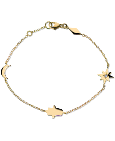 Shop Jac + Jo By Anzie Diamond Accent Star, Hamsa And Moon Bracelet In 14k Yellow Gold In Brown