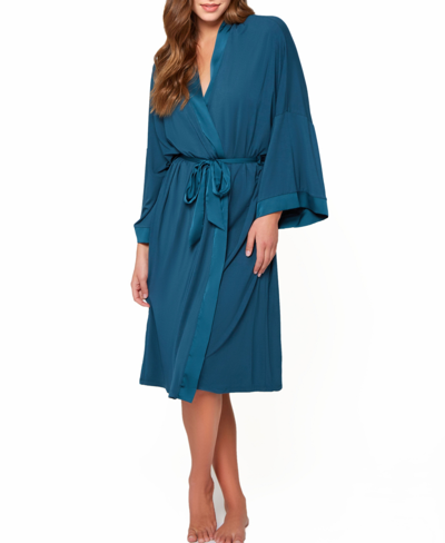 Shop Icollection Women's Malachite Ultra Soft Knit Blend Robe In Blue